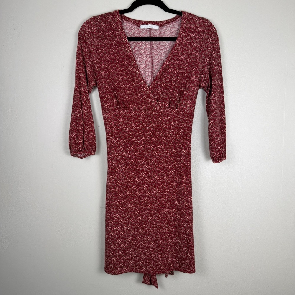 Charlotte Russe Faux Wrap Mini Dress Women's Large Red Floral Print 3/4 Sleeve‎